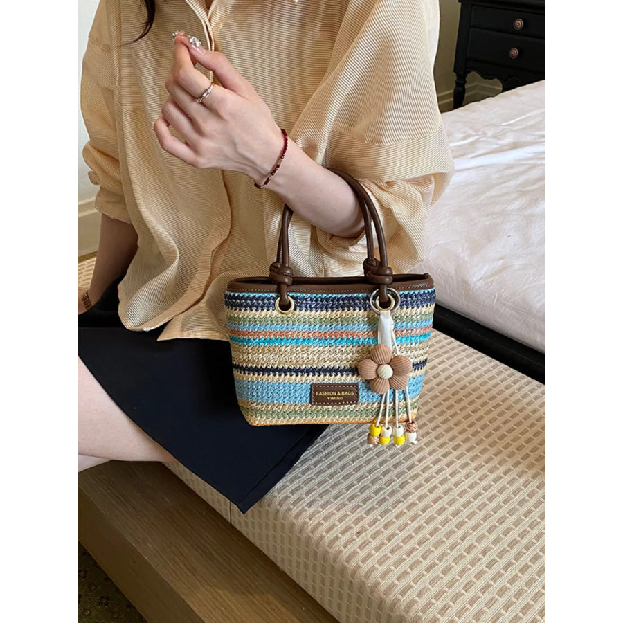 Striped Woven Handbag Mint Blue / onesize Apparel and Accessories
