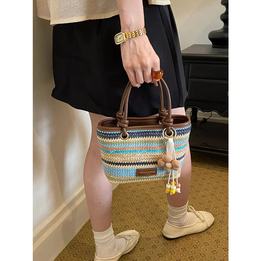 Striped Woven Handbag Mint Blue / onesize Apparel and Accessories