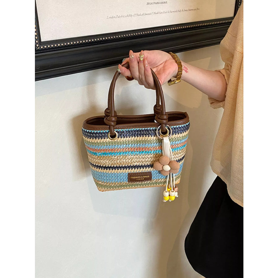 Striped Woven Handbag Mint Blue / onesize Apparel and Accessories