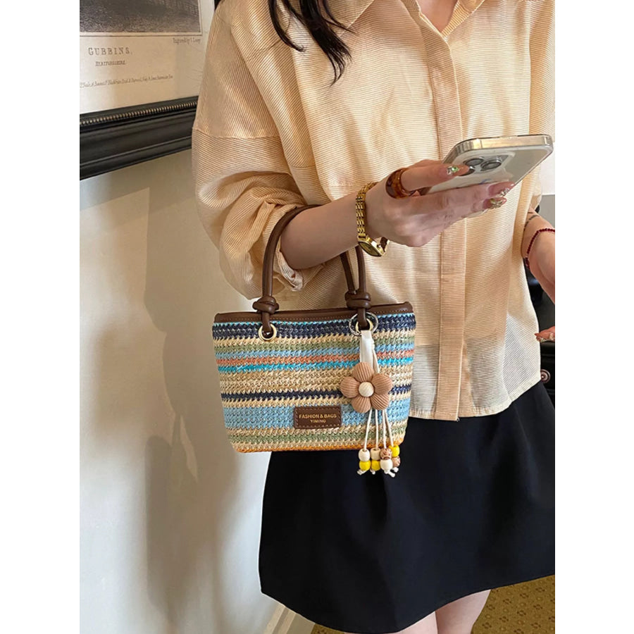 Striped Woven Handbag Mint Blue / onesize Apparel and Accessories