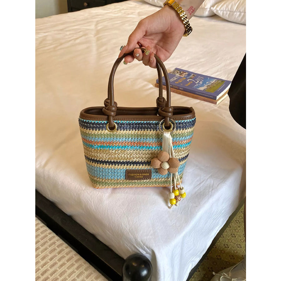 Striped Woven Handbag Mint Blue / onesize Apparel and Accessories