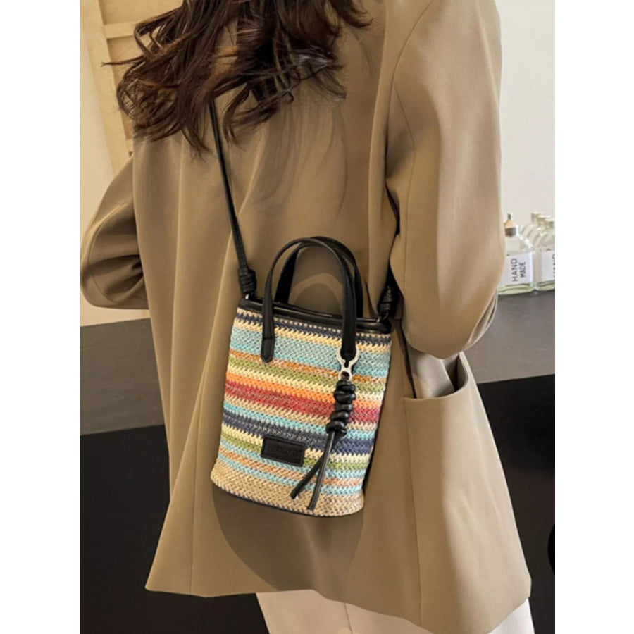 Striped Woven Mini Crossbody Bag Black / One Size Apparel and Accessories