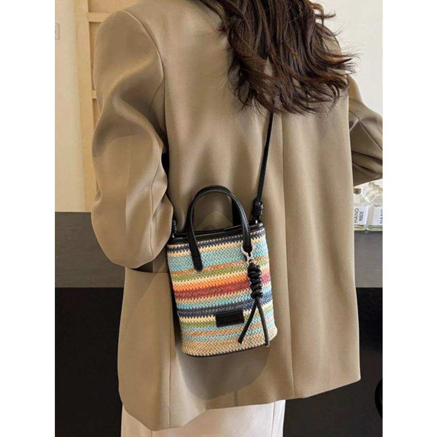 Striped Woven Mini Crossbody Bag Black / One Size Apparel and Accessories