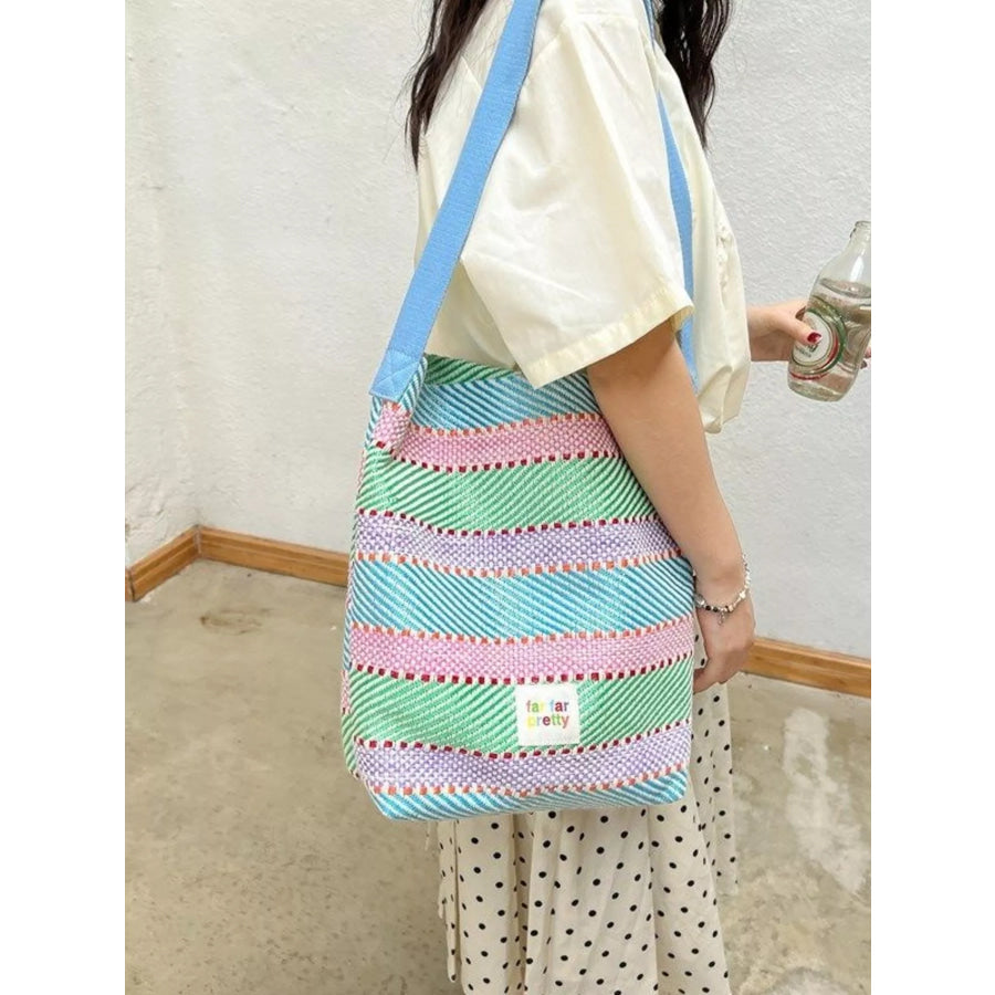 Striped Woven Shoulder Bag with Adjustable Strap Apparel and Accessories