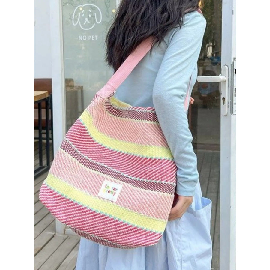Striped Woven Shoulder Bag with Adjustable Strap Apparel and Accessories