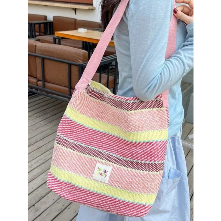 Striped Woven Shoulder Bag with Adjustable Strap Apparel and Accessories