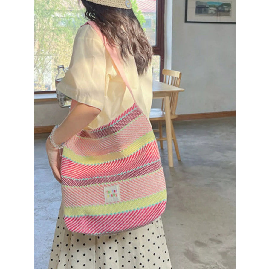 Striped Woven Shoulder Bag with Adjustable Strap Apparel and Accessories