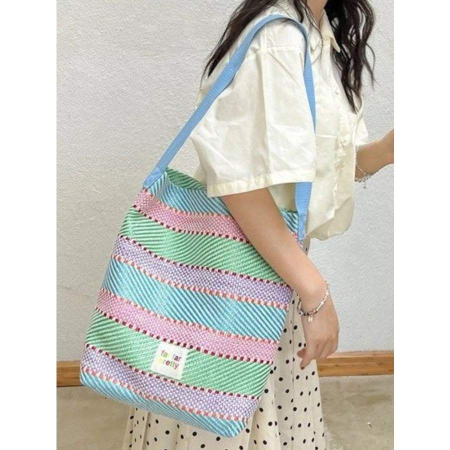 Striped Woven Shoulder Bag with Adjustable Strap Apparel and Accessories