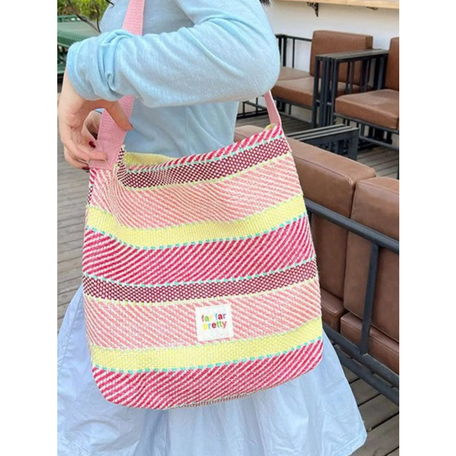 Striped Woven Shoulder Bag with Adjustable Strap Apparel and Accessories