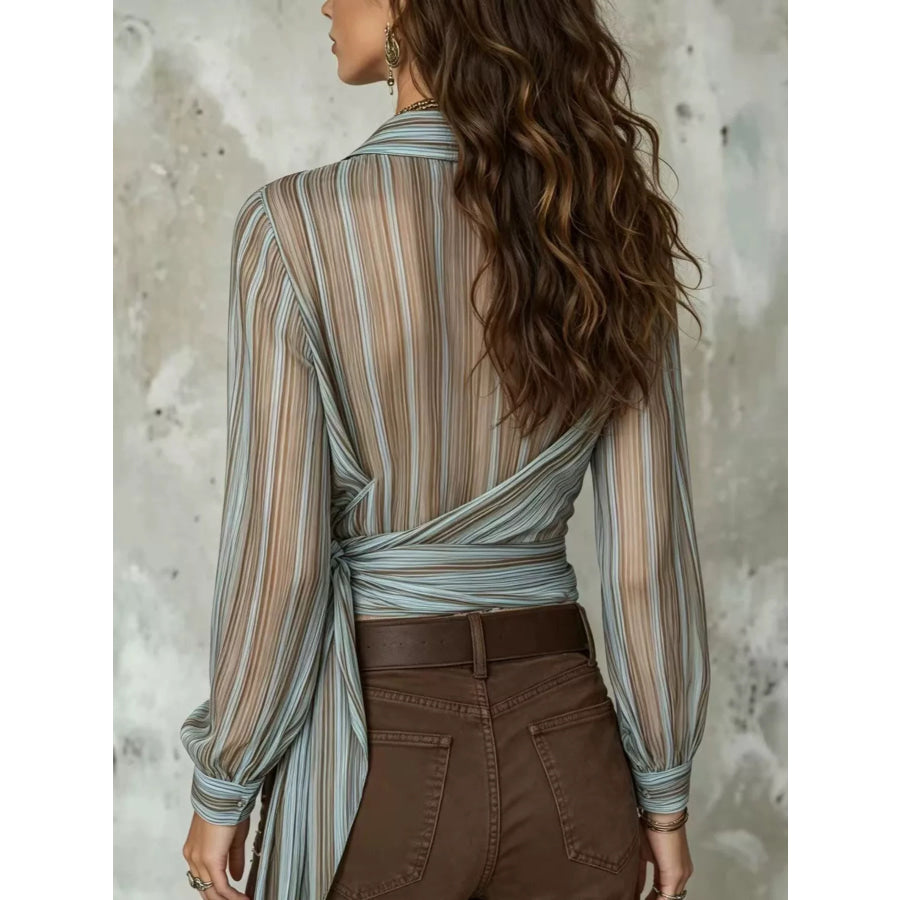 Striped Wrap Shirt with Tie-Front Detail Apparel and Accessories
