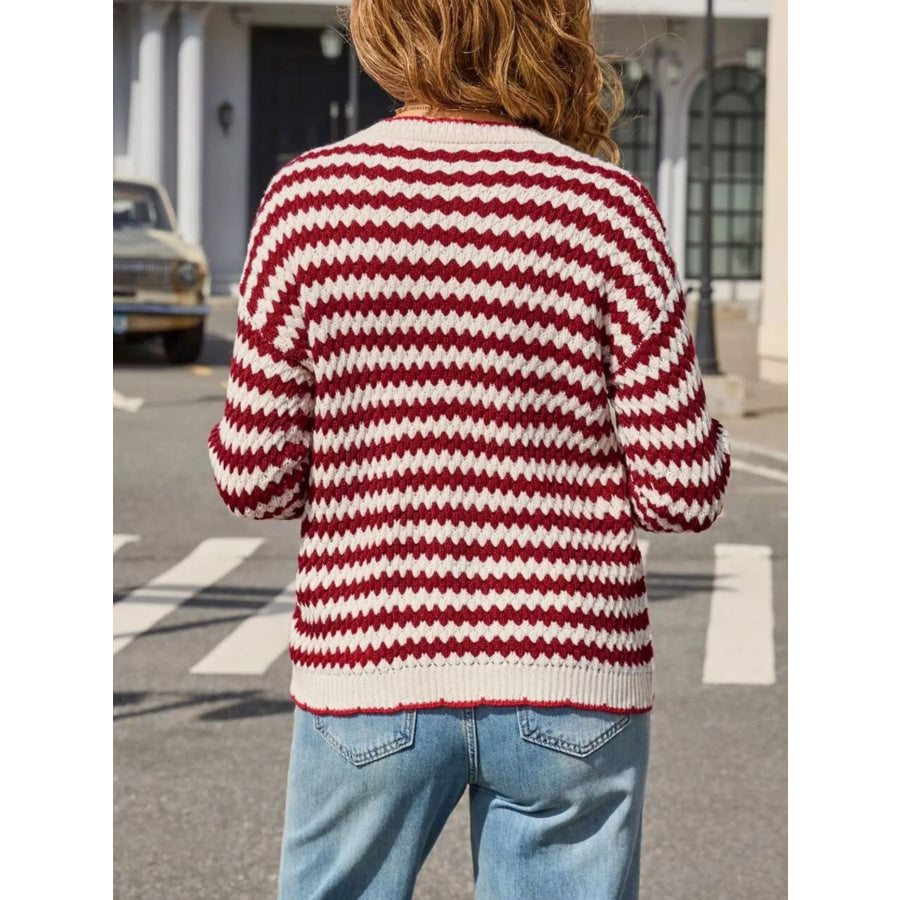 Striped Zigzag Knit Round Neck Sweater Apparel and Accessories