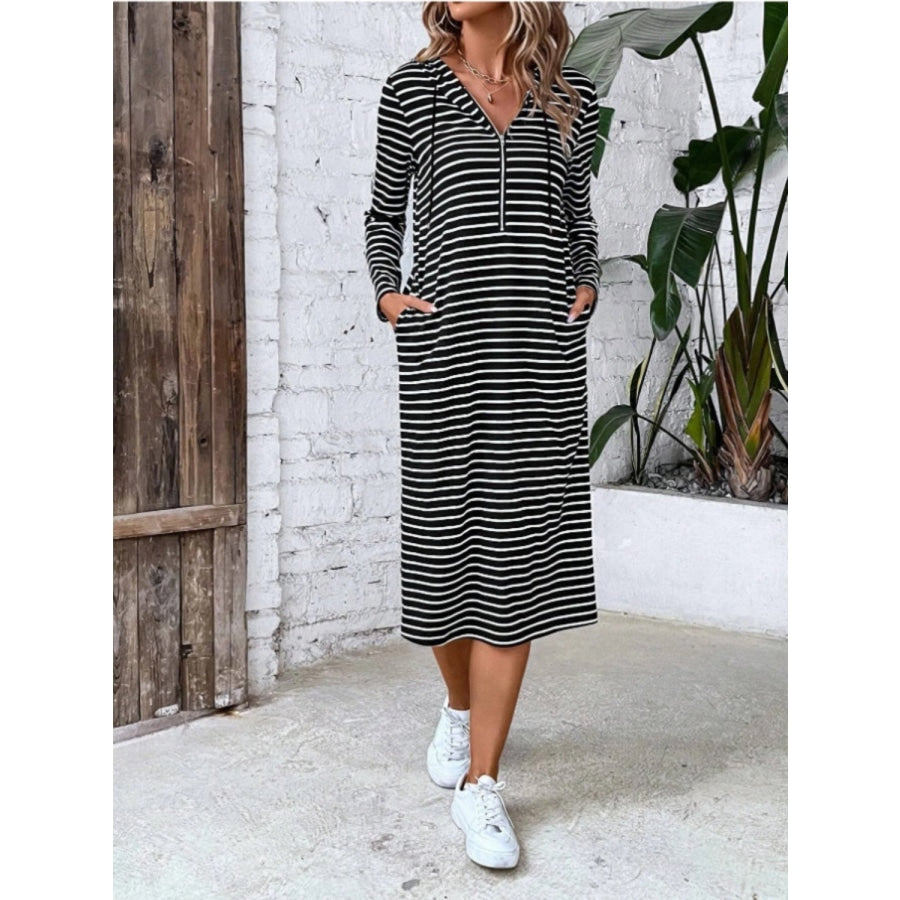 Striped Zip Front Hooded Dress