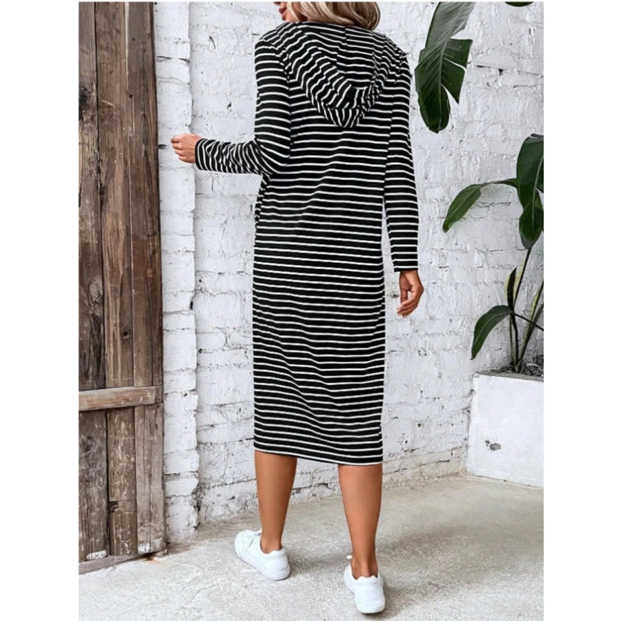 Striped Zip Front Hooded Dress