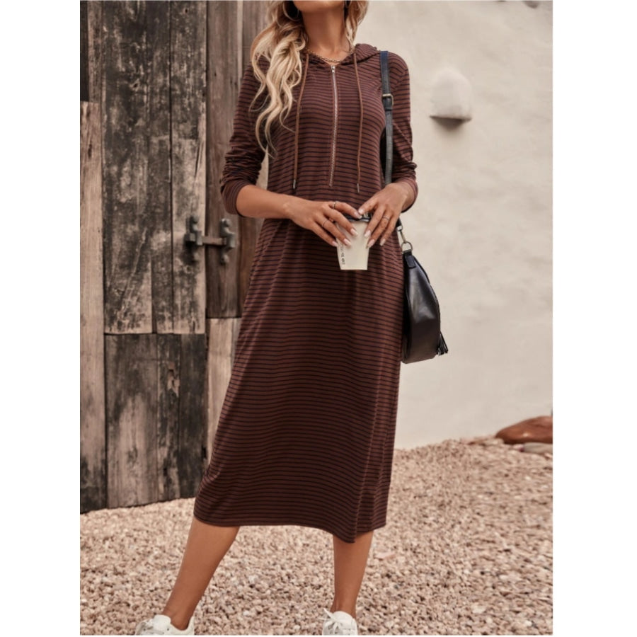 Striped Zip Front Hooded Dress