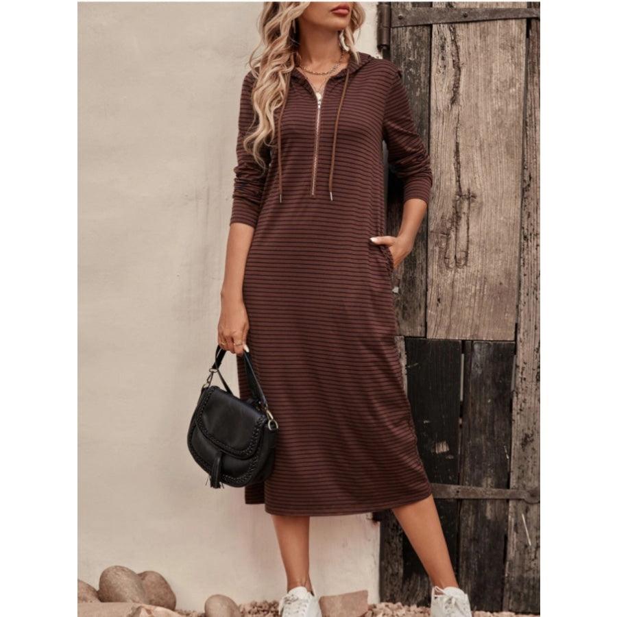 Striped Zip Front Hooded Dress