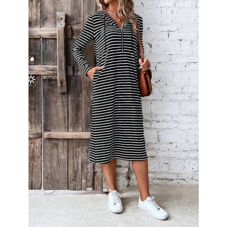 Striped Zip Front Hooded Dress