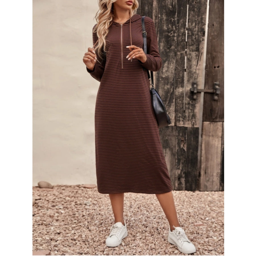 Striped Zip Front Hooded Dress