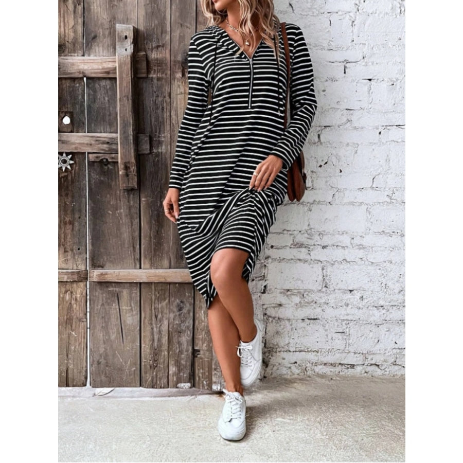 Striped Zip Front Hooded Dress