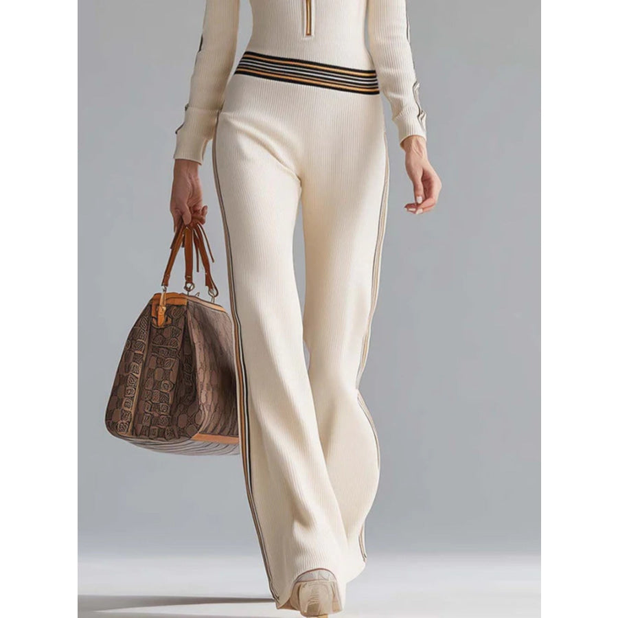 Striped Zip Front Hooded Jumpsuit Apparel and Accessories