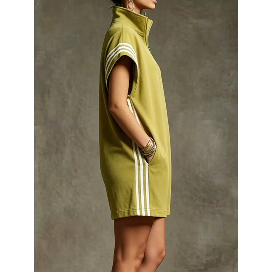 Striped Zip Front Short Sleeve Romper Apparel and Accessories