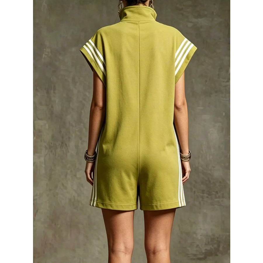 Striped Zip Front Short Sleeve Romper Apparel and Accessories