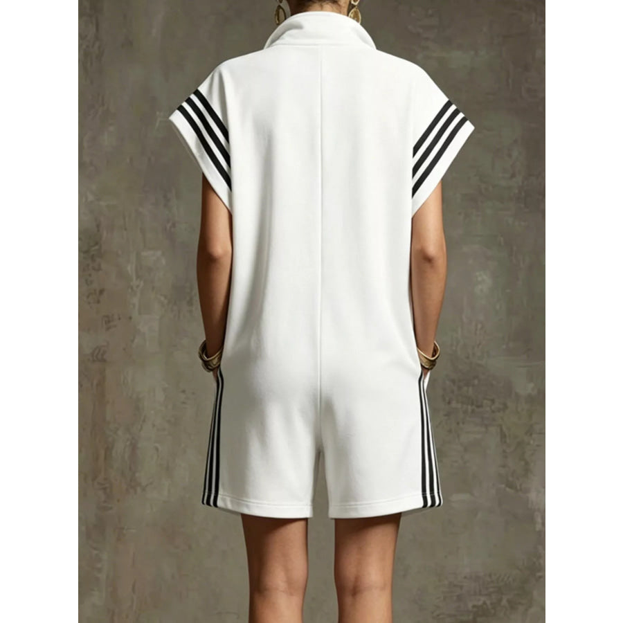 Striped Zip Front Short Sleeve Romper Apparel and Accessories