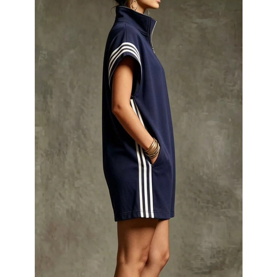 Striped Zip Front Short Sleeve Romper Apparel and Accessories