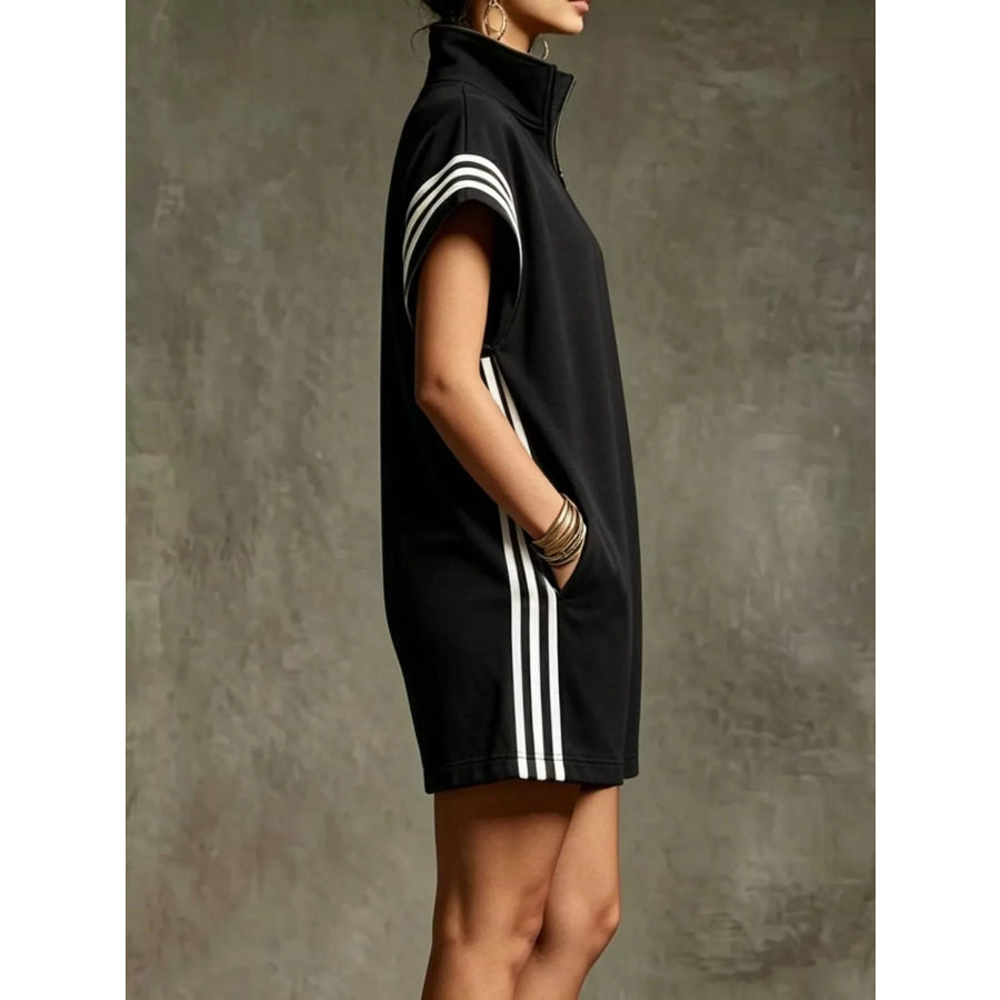 Striped Zip Front Short Sleeve Romper Apparel and Accessories