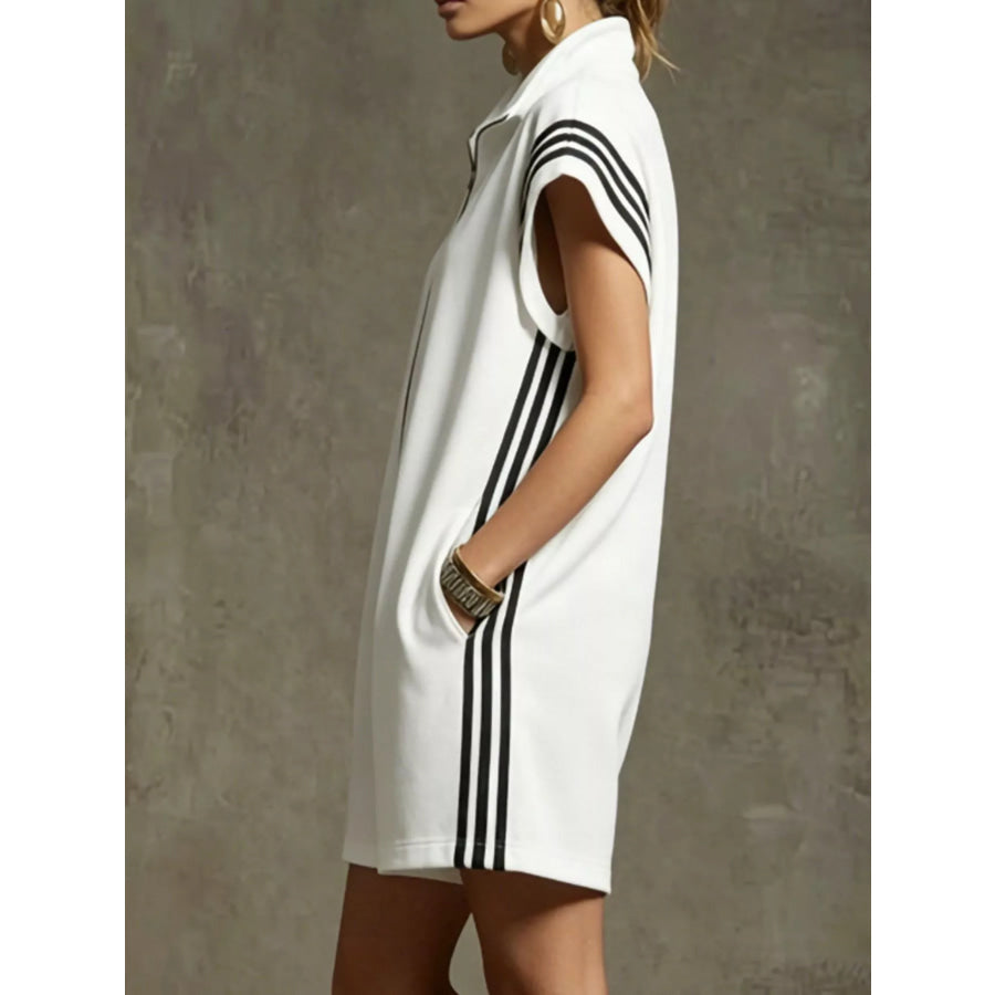 Striped Zip Front Short Sleeve Romper Apparel and Accessories