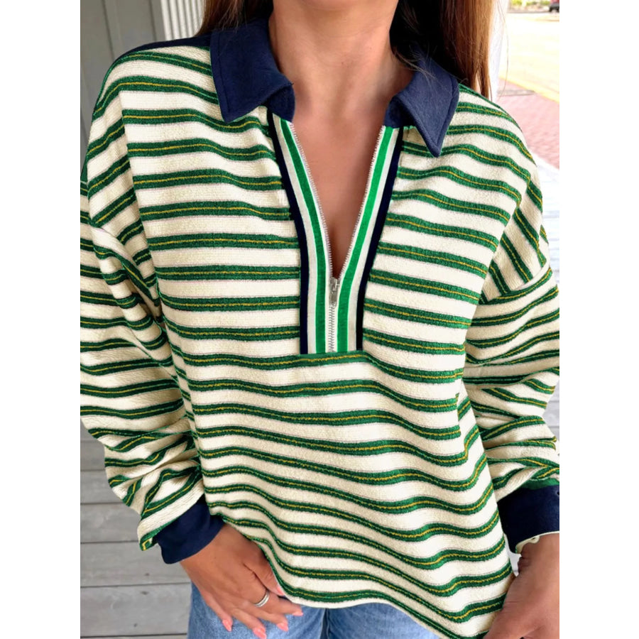 Striped Zip-Up Collar Sweatshirt Apparel and Accessories