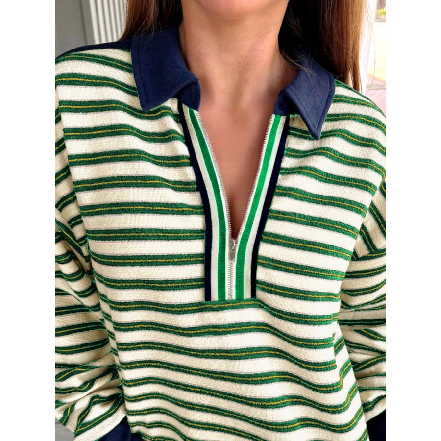 Striped Zip-Up Collar Sweatshirt Apparel and Accessories