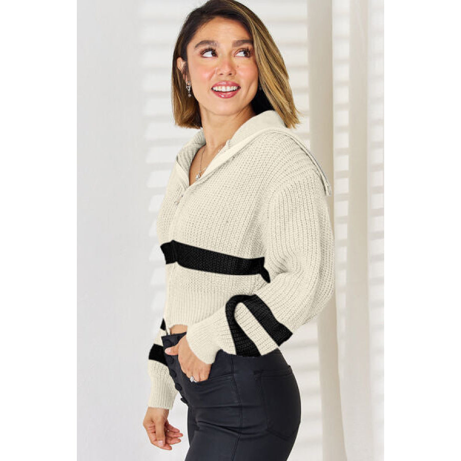 Striped Zip Up Dropped Shoulder Cardigan Apparel and Accessories