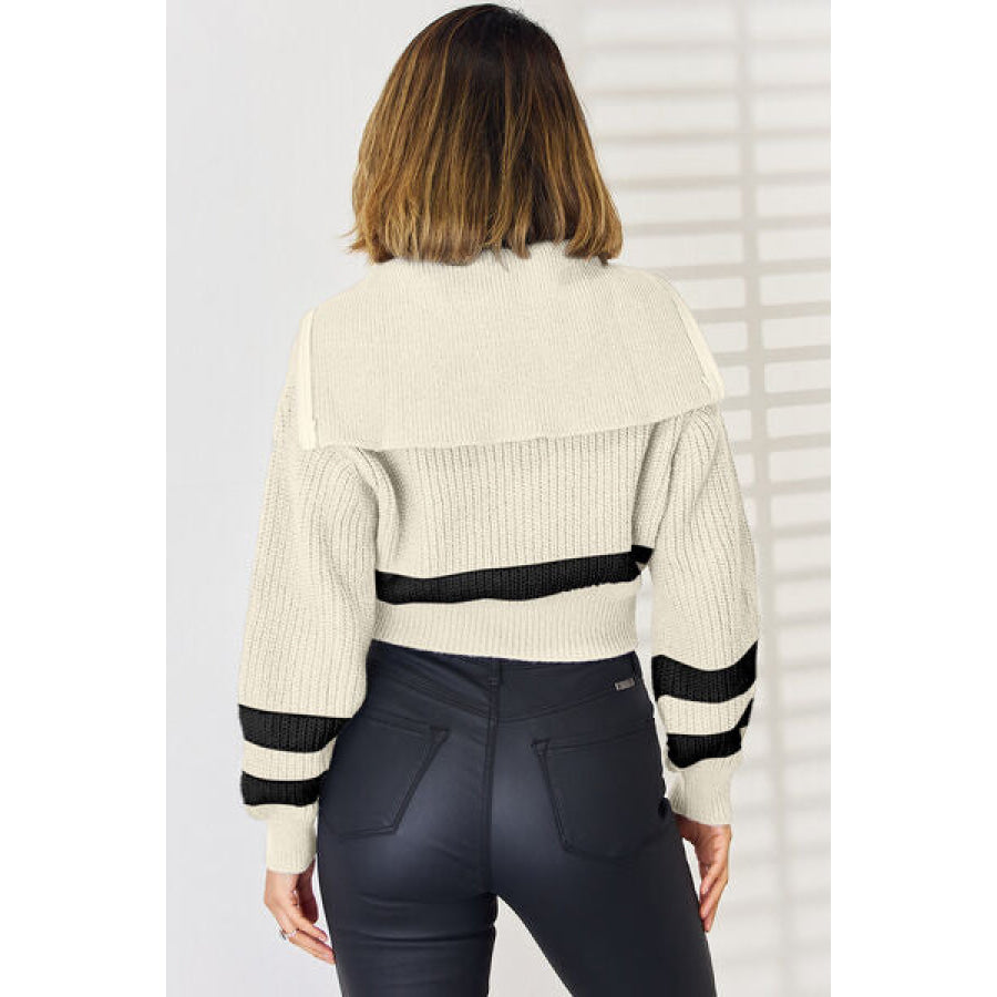 Striped Zip Up Dropped Shoulder Cardigan Apparel and Accessories