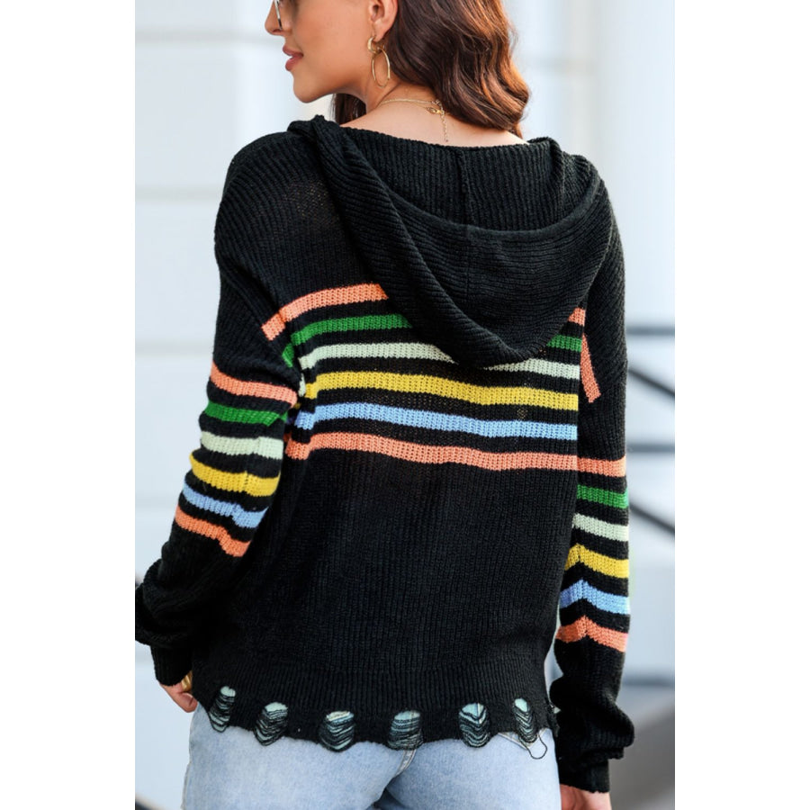 Striped Zip Up Hooded Sweater Cardigan Apparel and Accessories