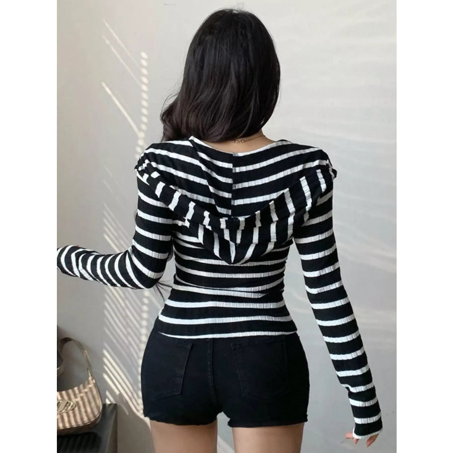 Striped Zip-Up Hooded Top Apparel and Accessories