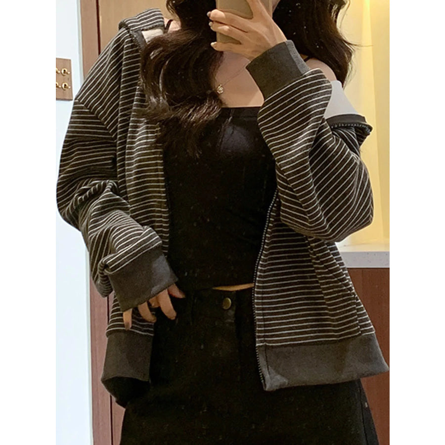 Striped Zip-Up Hoodie Apparel and Accessories