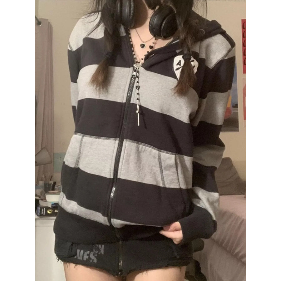 Striped Zip-Up Hoodie Apparel and Accessories