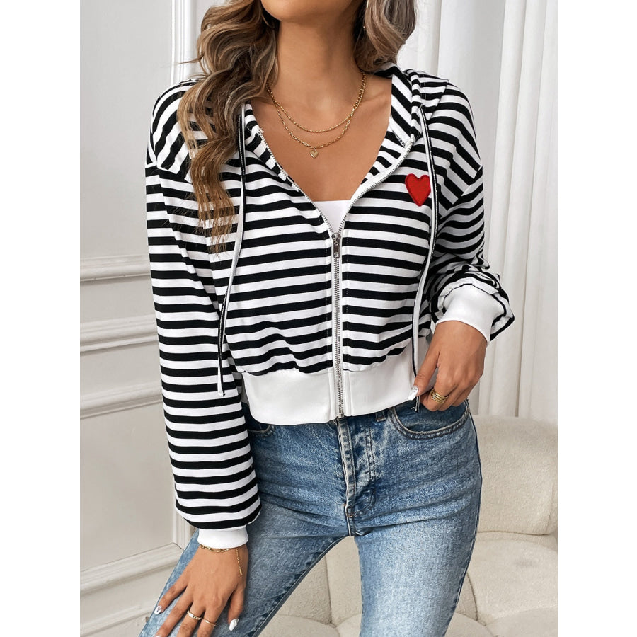 Striped Zip Up Long Sleeve Jacket Apparel and Accessories