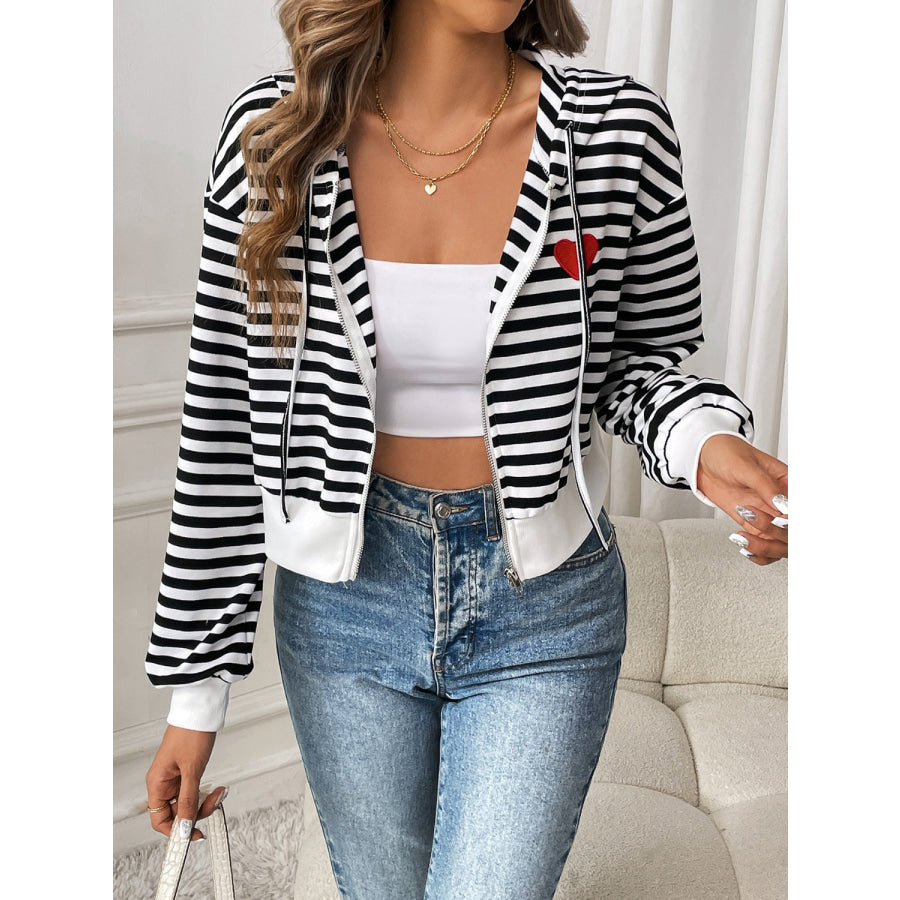 Striped Zip Up Long Sleeve Jacket Apparel and Accessories