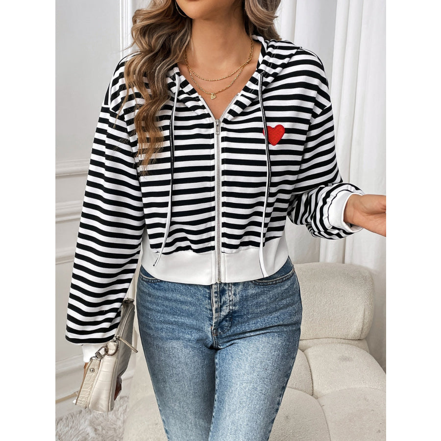 Striped Zip Up Long Sleeve Jacket Apparel and Accessories