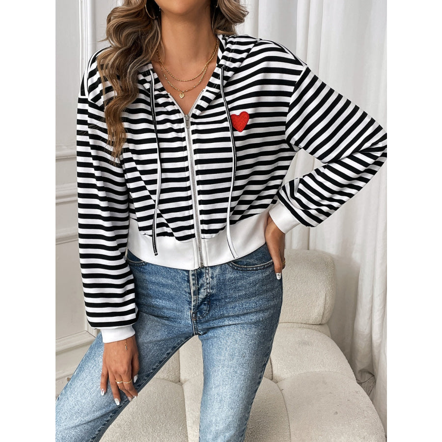 Striped Zip Up Long Sleeve Jacket Apparel and Accessories