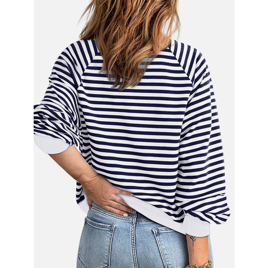 Striped Zip Up Long Sleeve Sweatshirt Apparel and Accessories