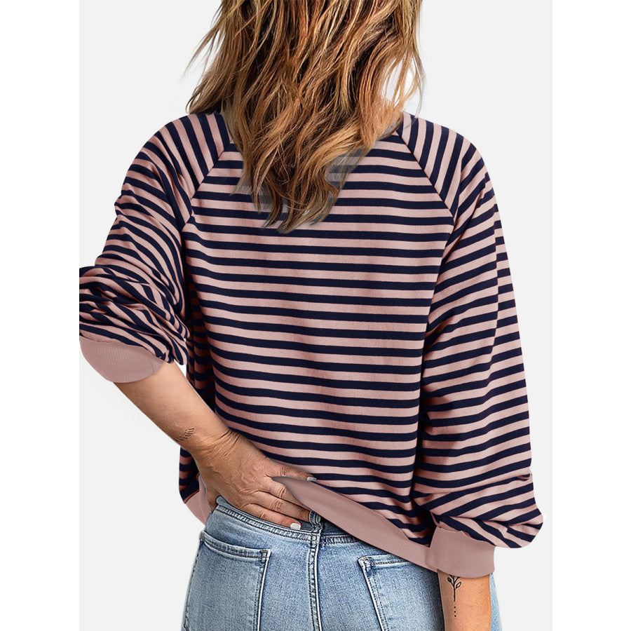 Striped Zip Up Long Sleeve Sweatshirt Apparel and Accessories