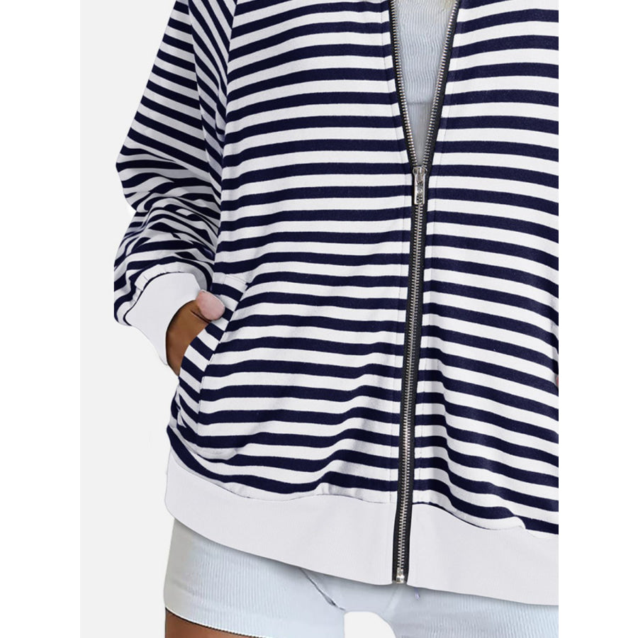 Striped Zip Up Long Sleeve Sweatshirt Apparel and Accessories