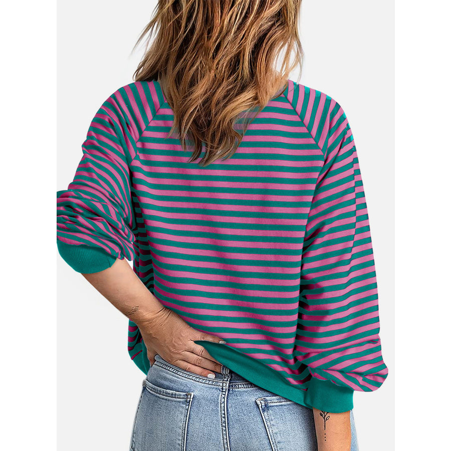 Striped Zip Up Long Sleeve Sweatshirt Apparel and Accessories