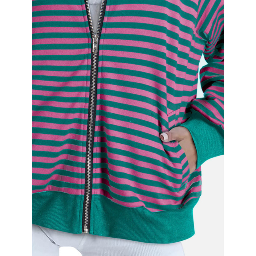 Striped Zip Up Long Sleeve Sweatshirt Apparel and Accessories