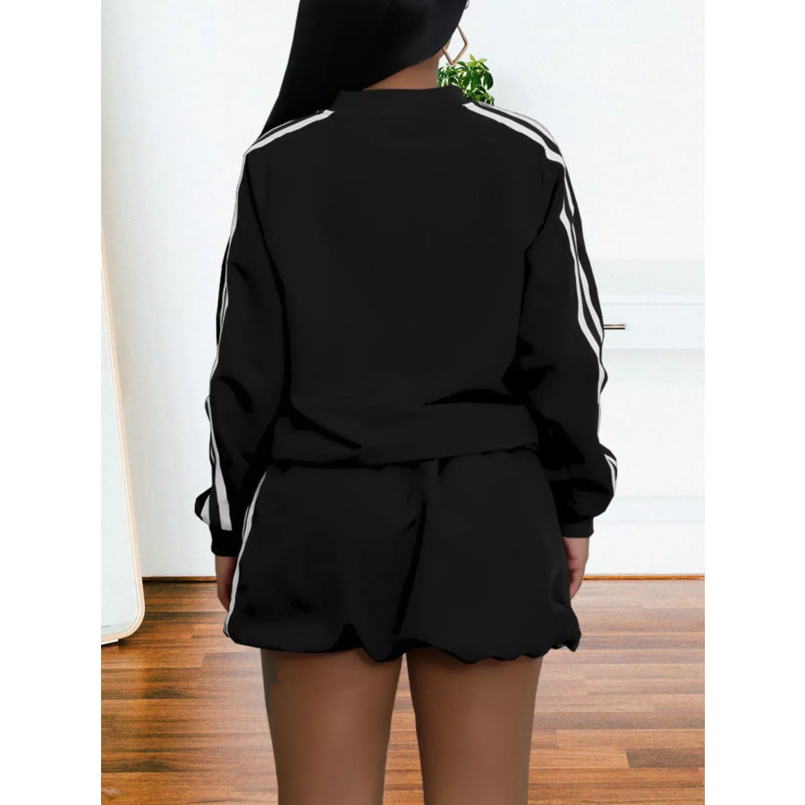 Striped Zip Up Outerwear and Shorts Set Apparel and Accessories