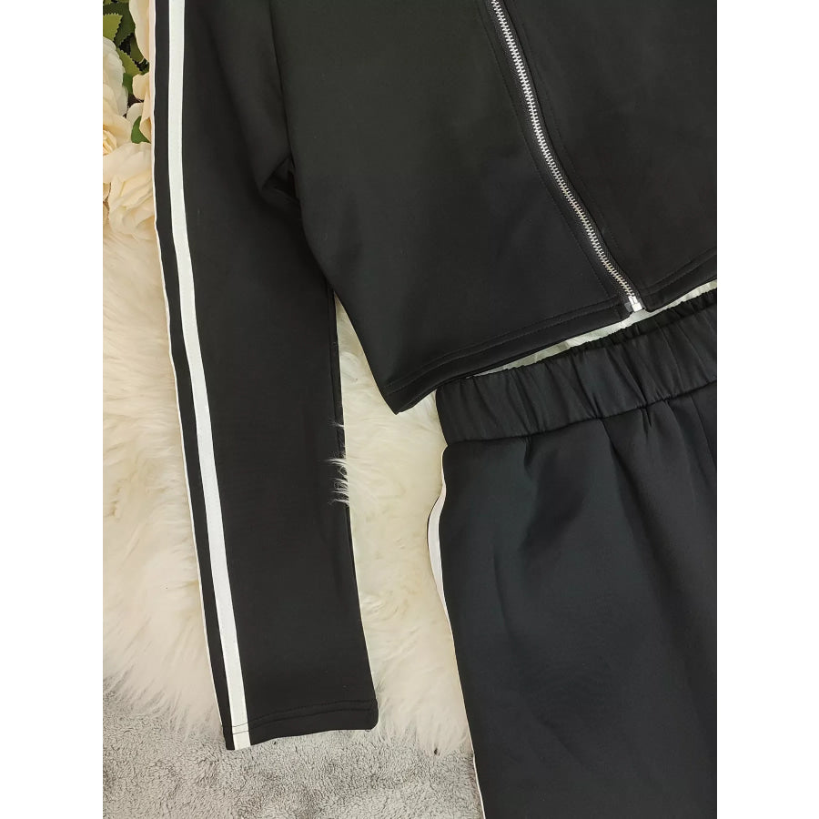 Striped Zip Up Top and Pants Set Apparel and Accessories