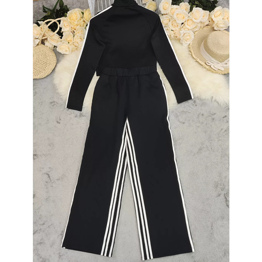 Striped Zip Up Top and Pants Set Apparel and Accessories