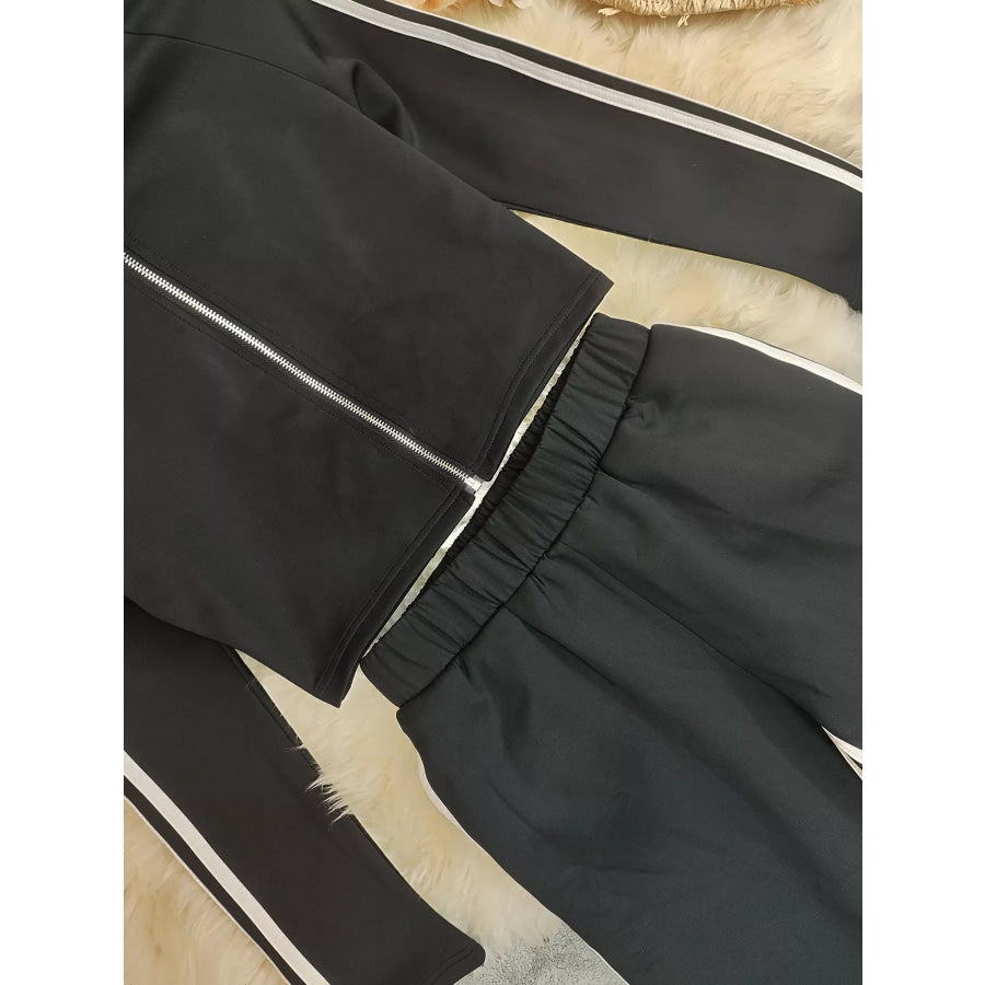 Striped Zip Up Top and Pants Set Apparel and Accessories